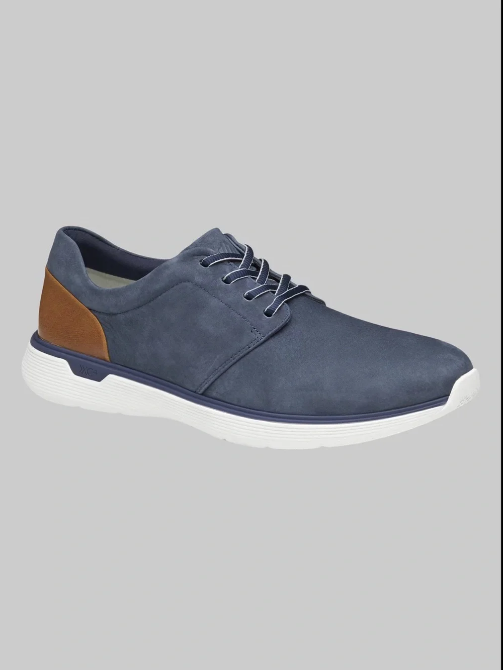 Johnson Murphy  Navy Suede Lace-Up with Brown Heel Accent